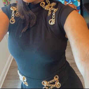 Fashion-nova Women's Black and Gold Jumpsuit